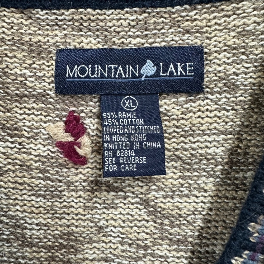 Vintage Mountain Lake Sweater Vest XL Floral Embroidered Cottagecore Cabin Fall - Picture 2 of 7